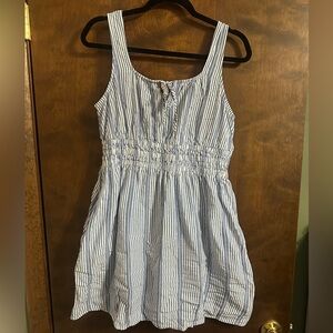 LOFT Blue and White Striped Dress with pockets